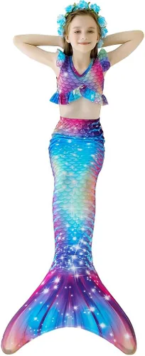 Vista 5 de DNFUN Colas de sirena para nadar para niñas, bikini de princesa, cola de sirena, traje de baño para niñas