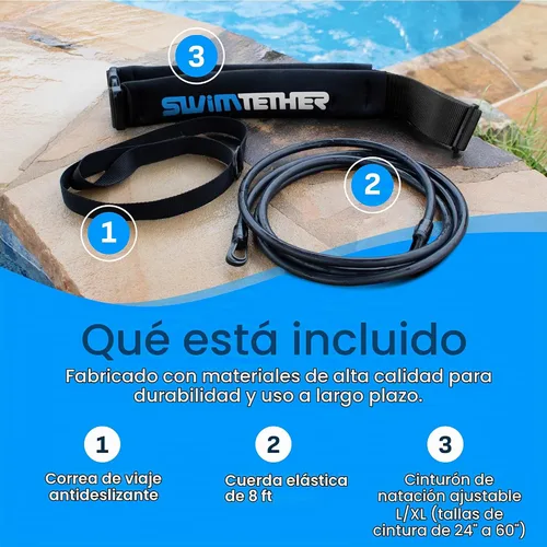 Vista 3 de Swim Tether Cinturón de viaje para natación estacionaria en piscinas y spas de natación