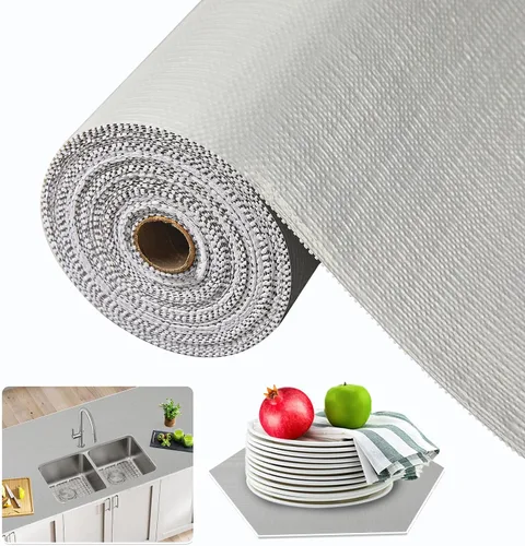 Vista 13 de Beautysaid Revestimiento de estante y cajón para armario de cocina, papel antideslizante no adhesivo, impermeable, lavable, grueso para tocador