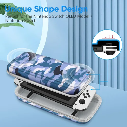 Vista 6 de Fintie Funda de transporte para Nintendo Switch OLED modelo 2021Switch 2017, a prueba de golpes funda protectora rígida bolsa de viaje con 10