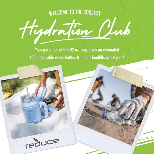 Vista 7 de REDUCE Vaso de agua reutilizable Cold1 de 32 onzas – Mango ergonómico – Aislamiento de doble pared – Taza resistente de escritorio/mesa con tapa