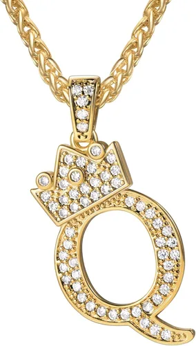 Vista 27 de U7 Crown Initial Number Necklace for Men Women A-Z Letter Pendant Chain a. Oro