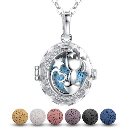 Vista 9 de Paquete de 2 collares difusores de piedra de lava de animales lindos para mujeres, juego de joyas de aromaterapia de aceite esencial, elefante