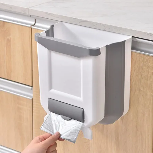Vista 9 de BWGHBH Papelera colgante para puerta de armario de cocina, cubo de basura plegable para cocina, dormitorio, baño y automóvil (2.1 galones, caqui)
