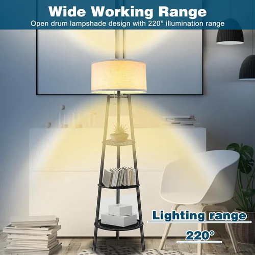 Vista 4 de Lámpara de Pie con Estantes, Lámpara de Pie Moderna con Bombillas LED de 3 Temperaturas de Color, Lámparas de Pie de Rincón para Sala de Estar