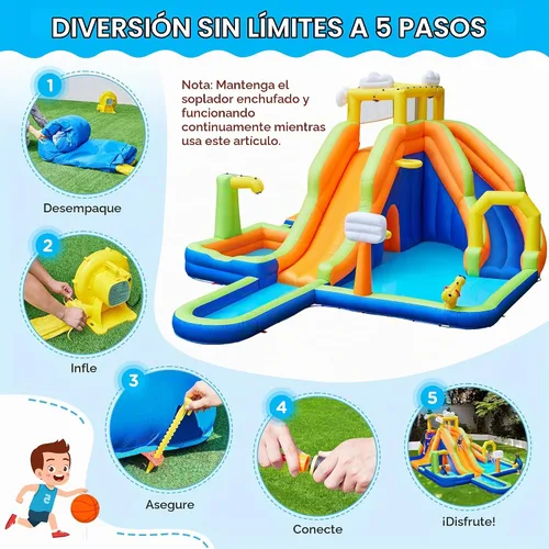 Vista 7 de Yaheetech Casa inflable de la despedida, tobogán acuático