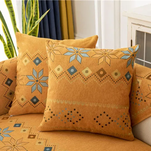 Vista 14 de Funda de sofá de chenilla para sofá modular, diseño geométrico bohemio y jacquard antideslizante, protector de muebles para niños, perros y Azul