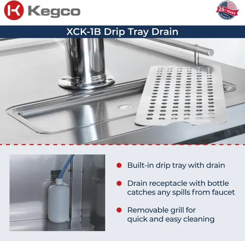 Vista 6 de Kegco XCK-1B-2 Kegerator comercial de doble grifo de 24 pulgadas, dispensador de cerveza de barril de acero inoxidable, sostiene barriles completos