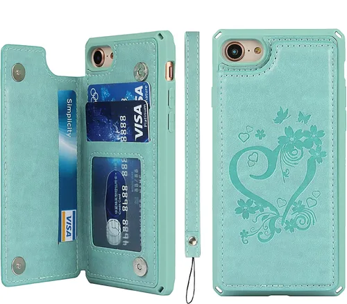 Vista 14 de iCoverCase Funda compatible con iPhone SE 2022/SE 2020/7/8 con soporte para tarjetas, funda tipo cartera para mujer, con bloqueo RFID en relieve