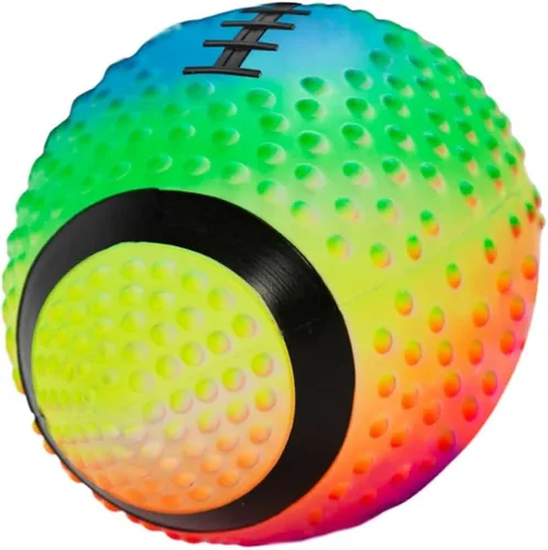 Vista 3 de Fútbol de práctica Regent de neón en colores arcoíris de 9" con espinas para mejor agarre, hecho de goma suave. Inflable, viene prelleno de aire