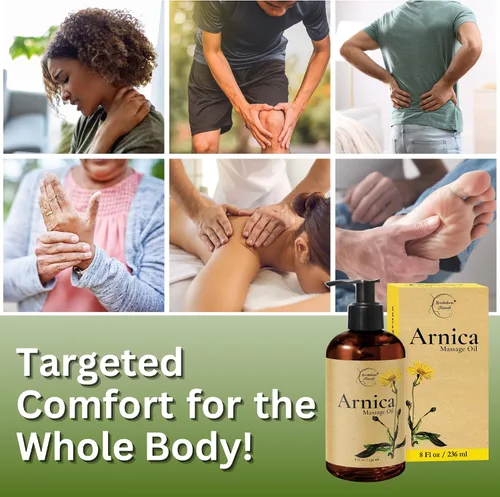 Vista 2 de Relief, aceite de arnica para masajes, ideal para deportes y mesajes terapéuticos, 100 % natural, arnica montana para el dolor muscular Contiene