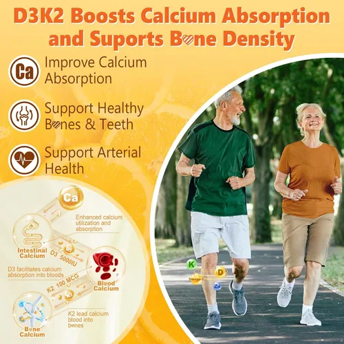 Vista 4 de Gomitas de vitamina D3 K2 5000IU / 10,000 UI con omega-3 250 mg+K2 (MK-7) 100 mcg -5 veces absorción que D3K2 estándar, con vitamina C, zinc y 5