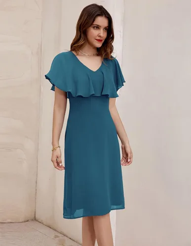 Vista 5 de GRACE KARIN Women Chiffon Ruffle Cape Cocktail Dresses for Party Wedding