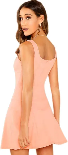 Vista 2 de Romwe - Vestido corto sin mangas con cremallera, entallado y acampanado para fiesta