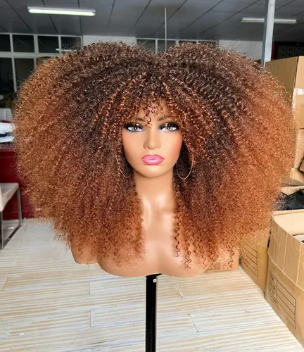 Vista 14 de Sweece - Peluca afro larga y rizada con flequillo para mujeres negras, peluca de cabello rizado de 17 pulgadas (17 pulgadas, negro)