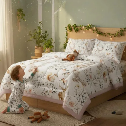 Vista 9 de Feelyou Juego de edredón de animales de la selva para todas las estaciones, juego de ropa de cama con 1 funda de almohada de microfibra de elefante