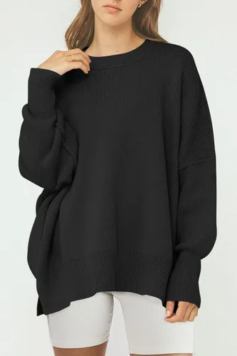 Vista 3 de EFAN Suéter de punto acanalado con cuello redondo y manga murciélago para mujer