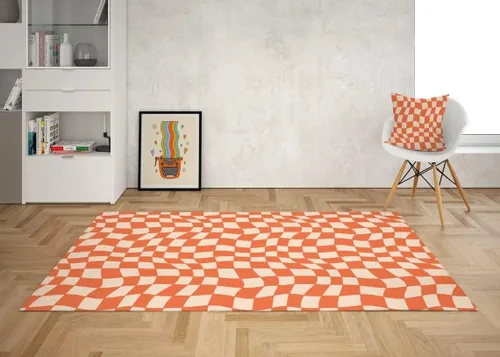 Vista 23 de Alfombra ondulada azul única con diseño de cuadros para sala de estar, extra grande, lavable a máquina, alfombra de pasillo de cocina, alfombra