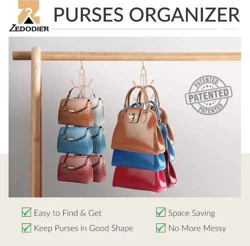Vista 2 de ZEDODIER Organizador de colgar bolsos para armario, soporte para bolsas colgantes, mantener los monederos visibles y en buenas condiciones, gancho