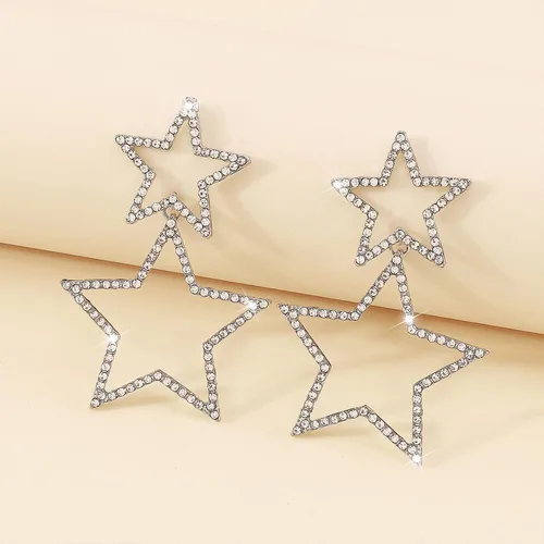 Vista 4 de Star Earrings for Women Laser Star Sequin Earrings for Teen Girls Fringe Star Dangle Earrings Iridescence Star Design Drop Earrings Pearl Earrings