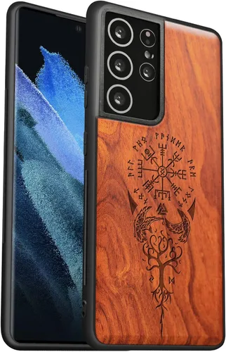 Vista 12 de Carveit Funda de madera para Galaxy S21 Ultra [madera real dura y TPU suave] Funda protectora a prueba de golpes, funda de madera única y elegante
