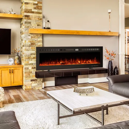 Vista 7 de EROMMY Chimenea eléctrica de 60 pulgadas, chimenea empotrada y montada en la pared con temporizador, de pie, control remoto, pantalla táctil