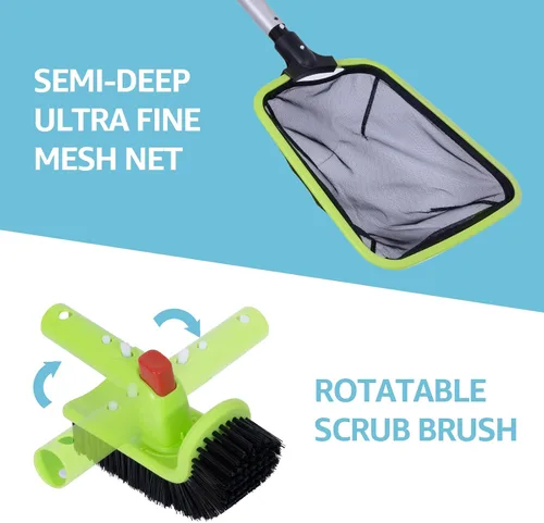 Vista 5 de Sepetrel Kit de Limpieza Deluxe para Piscina Incluyendo Red Profesional para Desnatar Hojas, Red de Malla Fina de Media Profundidad, Cabezal