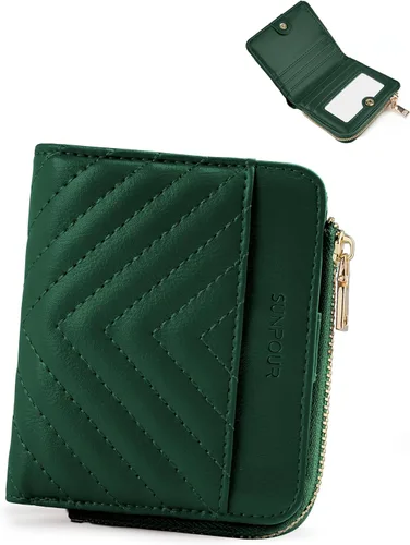 Vista 14 de Billeteras pequeñas y plegables para mujer, mini-cartera RFID para mujer, tarjetero delgado con bolsillo con cremallera para monedas y 2 ventanas