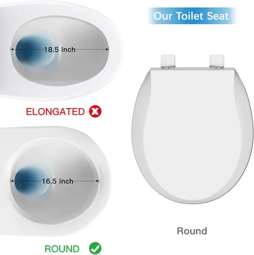 Vista 4 de Asiento de inodoro redondo con cierre suave y lento, asiento de inodoro redondo duradero, nunca se afloja, fácil de limpiar e instalar, asiento