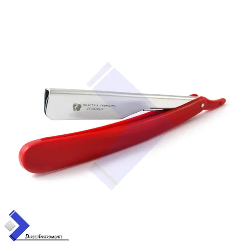 Vista 3 de Cuchillo plegable con mango de plástico rojo para hombre con filo recto y 10 cuchillas