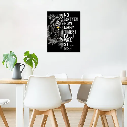 Vista 2 de HVEST Arte de pared inspirador de tigre para sala de estar, imágenes motivacionales de tigre de vida silvestre en blanco y negro, decoración