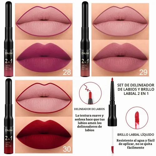 Vista 2 de evpct Juego de 3 lápices labiales líquidos y delineadores de labios para mujeres, 24 horas de larga duración, 24 horas, lápiz labial mate de larga
