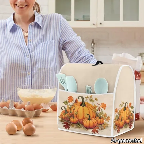 Vista 4 de Dreaweet Fall Pumpkin Print Kitchen Mixer Covers for Stand Mixer 4.5-5 qt, Kitchen Aid Accessories and Attachments, Washable