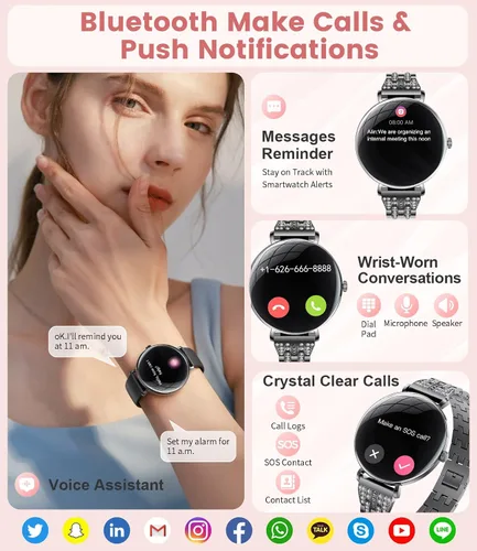Vista 2 de LIGE Reloj inteligente ultrafino para mujer (respuesta/hacer llamadas), reloj inteligente con pantalla de 1.43 pulgadas con frecuencia cardíaca