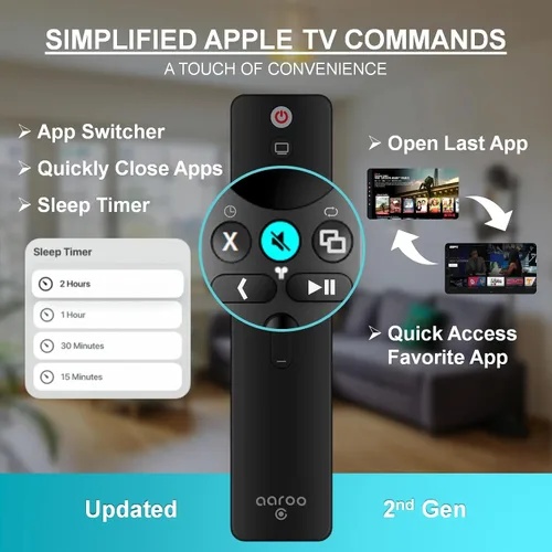 Vista 5 de [aarooGo] Control remoto para Apple TV 4K / HD Gen1 2 3 4 con soporte de audio (sin voz y sin Siri)