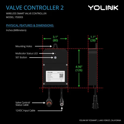 Vista 3 de Kit de control de válvula inteligente inalámbrico YoLink, válvula motorizada de acero inoxidable certificada NSF de 1/2", controlador inalámbrico 2