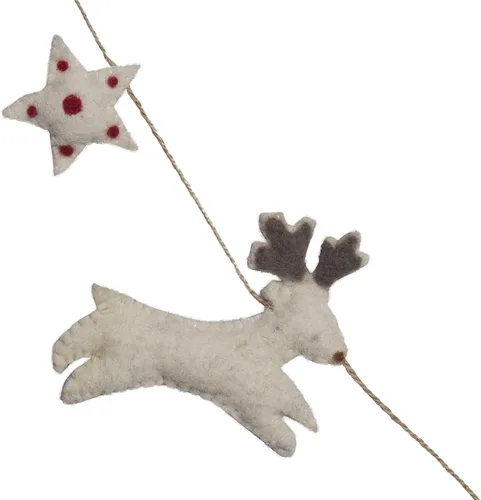 Vista 2 de DeKulture - Guirnalda de lana de fieltro de renos y estrellas ecológica, adorno ecológico para árbol de Navidad, oficina en casa, boda, fiesta