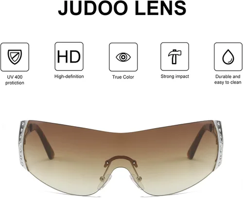 Vista 4 de JUDOO Y2K - Gafas de sol envolventes para mujeres y hombres de los años 2000, sin montura futuristas, escudo de moda