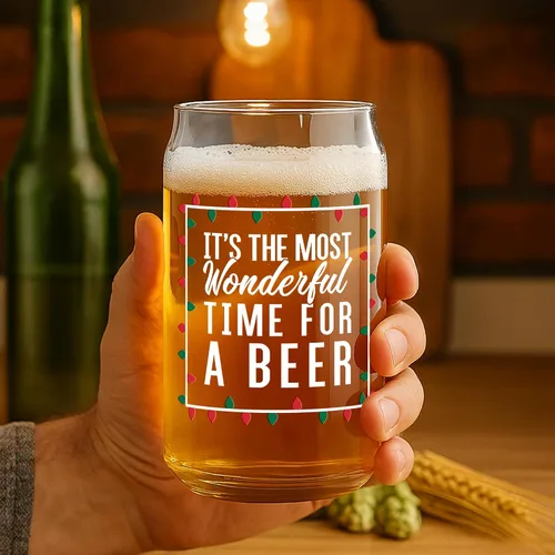 Vista 2 de On The Rox El momento más maravilloso para una cerveza: rojo, verde y blanco, vaso de 16 onzas, ideal para hombres y mujeres, vaso divertido