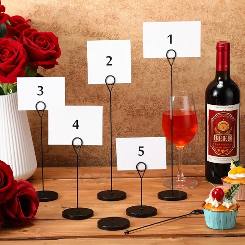 Vista 4 de Faccito 10 soportes extraíbles para números de mesa de 5 tamaños, soporte de tarjeta de metal, nombre, menú, nota, foto clip, soporte de mesa