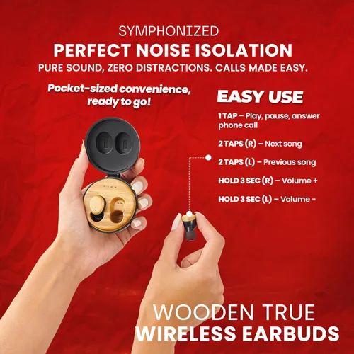 Vista 8 de Symphonized Auriculares inalámbricos de madera con graves profundos, 35 horas de reproducción de sonido 3D. Cancelación de ruido con micrófono.