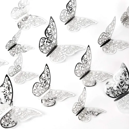Vista 8 de AIEX 24 calcomanías de pared de mariposa 3D, adornos de mariposa 3D, calcomanías vívidas extraíbles con 3 tamaños diferentes para decoración