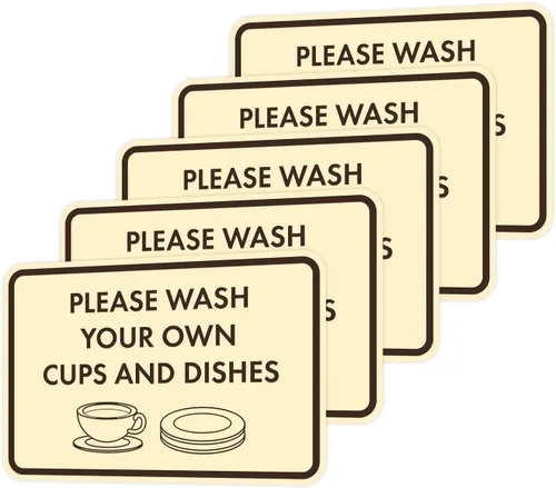 Vista 22 de Letrero clásico enmarcado con texto en inglés «Please Wash Your Own Cups and Dishes» (negro)