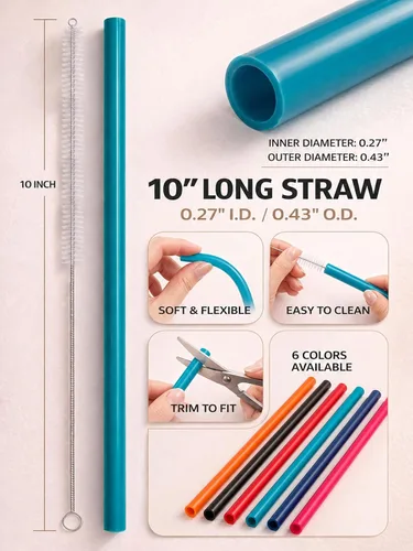 Vista 10 de 12 popotes de silicona ecológicos con 2 cepillos de limpieza, popotes de silicona reutilizables, para vasos de 30 onzas y 20 onzas, Yeti, Ozark