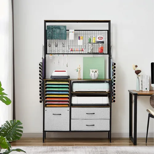 Vista 2 de LOPASA Armario de almacenamiento para manualidades compatible con Cricut, escritorio organizador de manualidades con almacenamiento para adultos