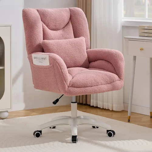 Vista 11 de FOXHUNTER Silla de tocador con respaldo ergonómico y ruedas, silla giratoria de 360°, silla de oficina en casa de altura ajustable para sala de Negro