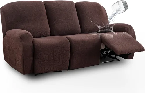 Vista 22 de vctops Funda repelente al agua para silla reclinable de 4 piezas con bolsillo lateral, diseño de hojas de jacquard, elástica, suave, protector