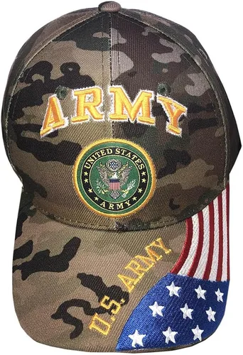 Vista 2 de Gorras de béisbol del ejército, ropa militar, veterano jubilado, bordado 3D, ajustable Camuflaje militar con bandera
