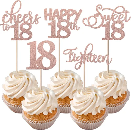Vista 26 de Rsstarxi Paquete de 30 adornos para cupcakes de 6º cumpleaños con purpurina negra de seis Hello 6 para cupcakes Cheers to 6 años de edad