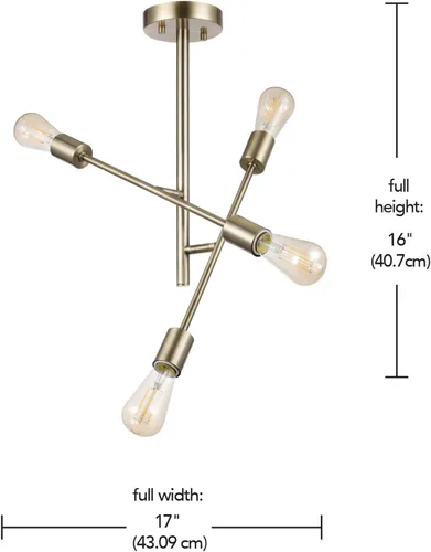 Vista 2 de Globe Electric 66000073 Lámpara de techo con brazo ajustable de montaje semiempotrado de 4 luces, latón mate, brazos giratorios, accesorios